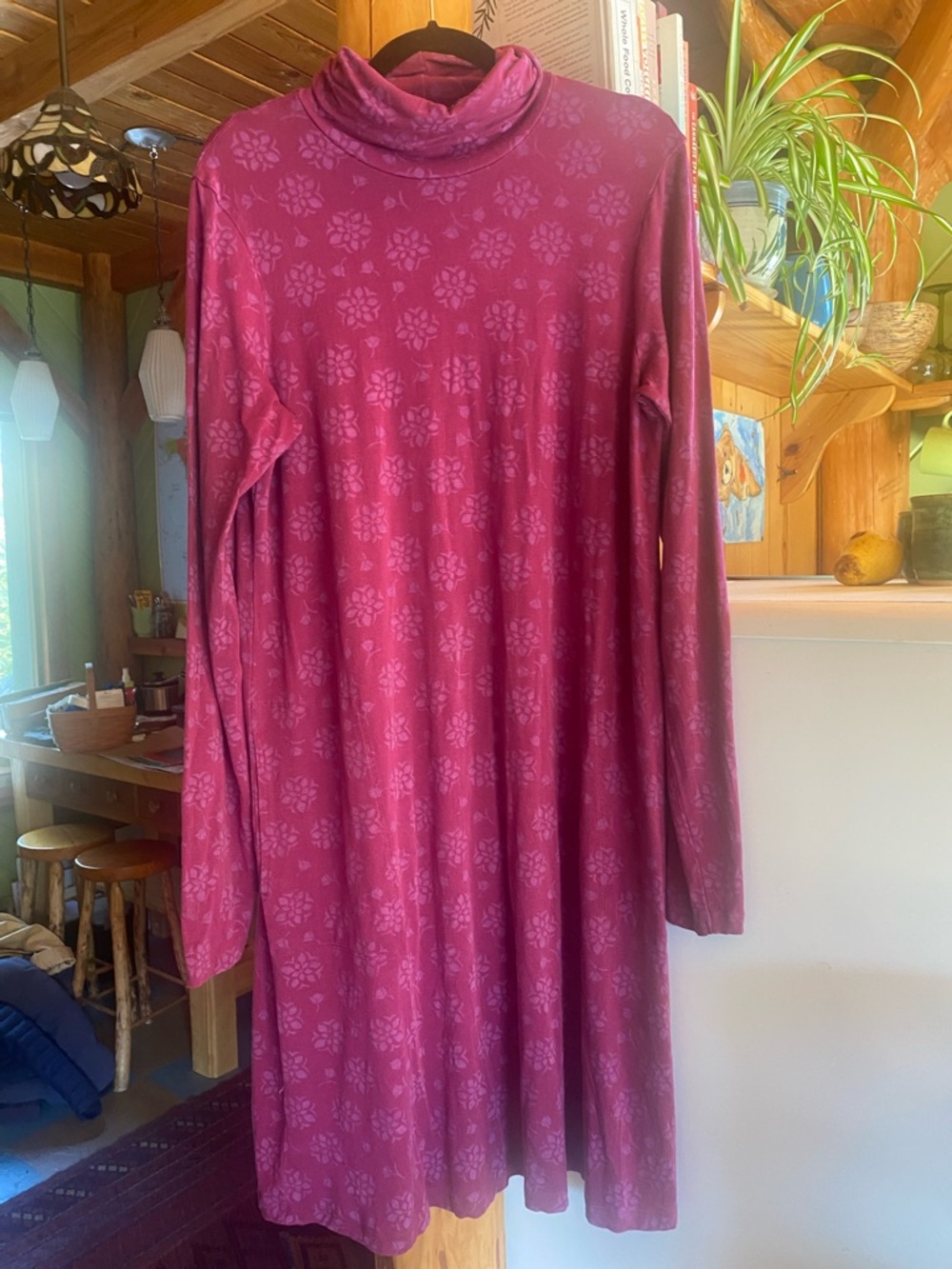 Gudrun Sjöden Berry Pink Floral-Print Long Sleeve Turtleneck Dress